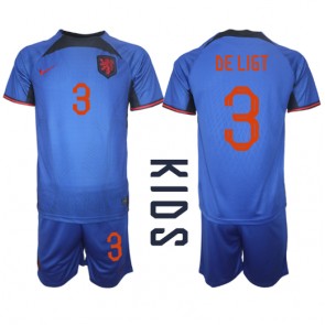 Holandsko Matthijs de Ligt #3 Dětské Venkovní dres komplet MS 2022 Krátký Rukáv (+ trenýrky)